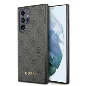 guess guhcs22lg4gfgr s22 ultra s908 szary/grey hard case 4g metal gold logo
