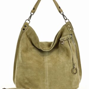 torebka skórzana ponadczasowy design worek na ramię xl hobo leather bag - marco mazzini nubuk beżowa