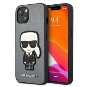 karl lagerfeld klhcp13sokpgiphone 13 mini 5,4" srebrny/silver hardcase saffiano ikonik karl`s patch