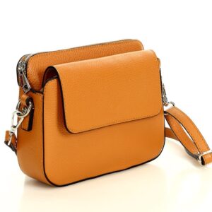 elegancka torebka damska kieszeń z klapką crossbody listonoszka ze skóry - marco mazzini brąz camel