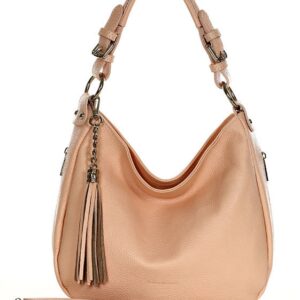 torebka skórzana na ramię w stylu hobo bag grainy leather - marco mazzini różowy