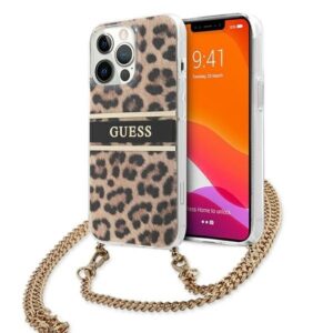 guess guhcp13lkbcle iphone 13 pro / 13 6,1" leopard hardcase gold strap