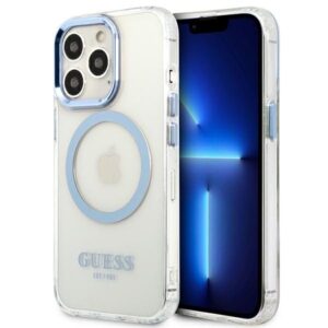 guess guhmp13lhtrmb iphone 13 pro / 13 6,1" niebieski/blue hard case metal outline magsafe