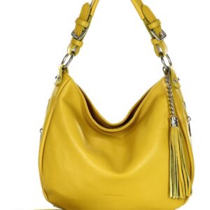 torebka skórzana na ramię w stylu hobo bag grainy leather - marco mazzini żółty