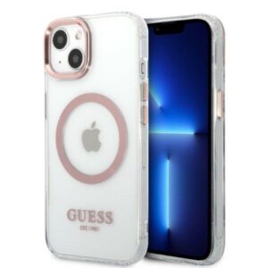 guess guhmp13mhtrmp iphone 13 6,1" różowy/pink hard case metal outline magsafe