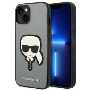 karl lagerfeld klhcp14msapkhg iphone 14 plus 6,7" srebrny/silver hardcase saffiano karl`s head patch