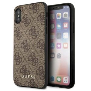 guess guhcpxg4gfbr iphone x/xs brązowy/brown hard case 4g metal gold logo