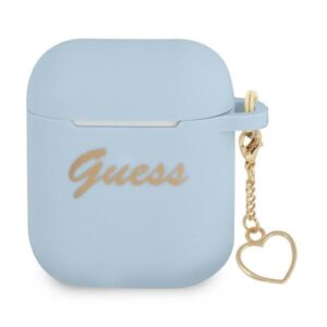 guess  gua2lschsb airpods cover niebieski/blue silicone charm heart collection