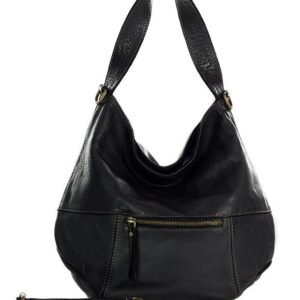 torebka skórzana z kieszonką hobo bag handmade - marco mazzini czarny