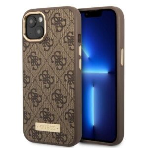 guess guhmp13mu4gprw iphone 13 6,1" brązowy/brown hard case 4g logo plate magsafe