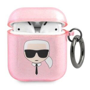 karl lagerfeld kla2ukhgp airpods cover różowy/pink glitter karl`s head