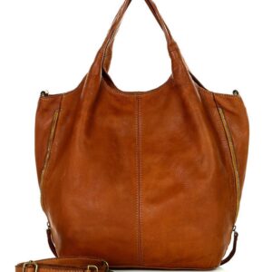 torba damska skórzana pojemny shopper z rozpinanymi bokami leather bag - marco mazzini brąz karmel