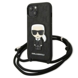 karl lagerfeld klhcp13mcmnipk iphone 13 6,1" hardcase czarny/black leather monogram patch and cord iconik