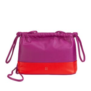 dudu genuine leather clutch bag for women, coloured pouch with drawstring and crossbody shoulder strap