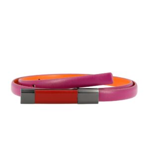 dudu womens belt in genuine leather two tones made in italy thin 12mm shortened with snap-on buckle