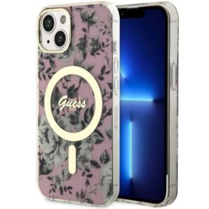 guess guhmp14mhcfwsp iphone 14 plus 6.7" różowy/pink hardcase flower magsafe