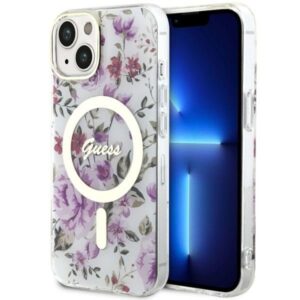 guess guhmp14mhcfwst iphone 14 plus 6.7" transparent hardcase flower magsafe