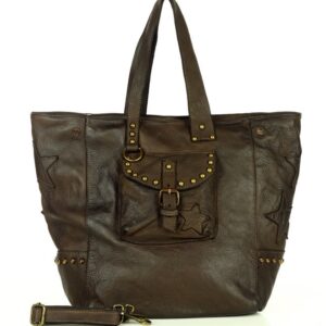 marco mazzini oryginalna torba damska skórzana z kieszonką shopper leather star bag ciemny brąz caffe