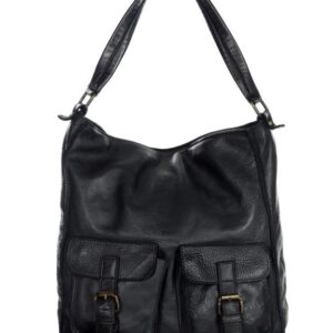 torebka skórzana na ramię z kieszonkami safari leather bag - marco mazzini czarny