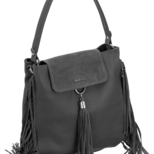 trapezowy hobo bag boho z frędzlami, skóra i zamsz, badura