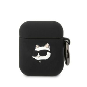 karl lagerfeld kla2runchk airpods 1/2 cover czarny/black silicone choupette head 3d