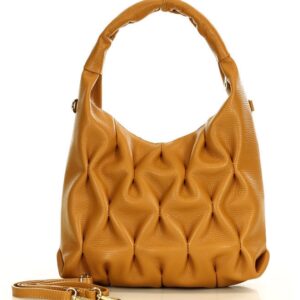 torba pikowana goodie marszczenia detal skóra naturalna - marco mazzini brąz camel