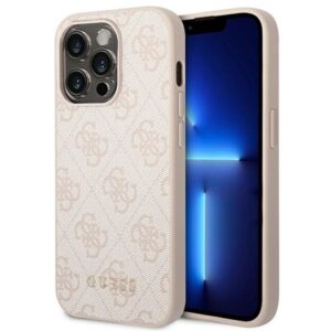 guess guhcp14xg4gfpi iphone 14 pro max 6,7" różowy/pink hard case 4g metal gold logo
