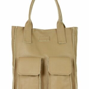 torebka skórzany shopper bag z kieszeniami - marco mazzini beż cappuccino