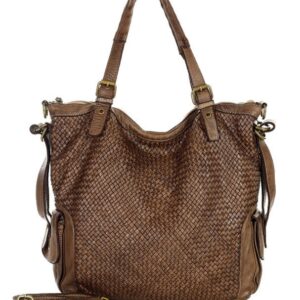 miejska torebka z regulowanymi rączkami shopper pleciona skóra handmade - marco mazzini brąz