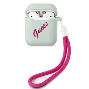 guess guaca2lsvsbf airpods cover niebieski fuksja/blue fuschia silicone vintage
