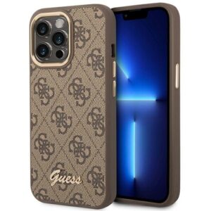 guess guhcp14lhg4shw iphone 14 pro 6,1" brązowy/brown hard case 4g vintage gold logo