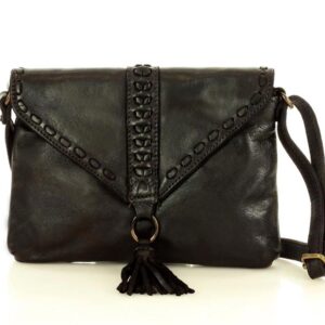 marco mazzini włoska torebka clutch boho ze skóry naturalnej czarna