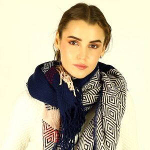 duża chusta damska dla koneserek naturalny wzór mazzini multi granatowa
