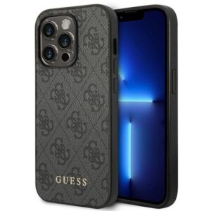 guess guhcp14xg4gfgr iphone 14 pro max 6,7" szary/grey hard case 4g metal gold logo