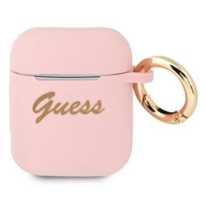 guess gua2sssi airpods cover różowy/pink silicone vintage script