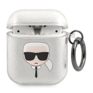 karl lagerfeld kla2ukhgs airpods cover srebrny/silver glitter karl`s head