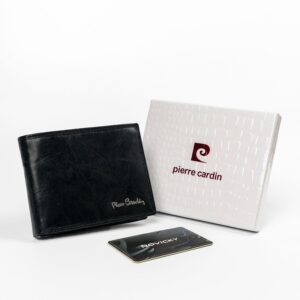 poręczny, składany portfel męski ze skóry naturalnej, rfid — pierre cardin