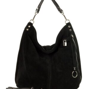 torebka skórzana ponadczasowy design worek na ramię xl hobo leather bag - marco mazzini nubuk czarny