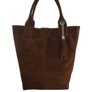 shopper bag - torebka damska zamszowa - brązowa