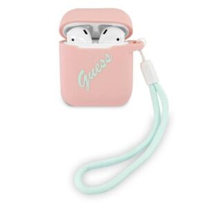 guess guaca2lsvspg airpods cover różowo zielony/pink green silicone vintage