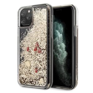 guess guhcn58glhrego iphone 11 pro gold/złoty hard case liquid glitter hearts