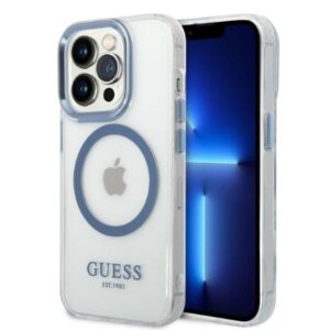guess guhmp14xhtrmb iphone 14 pro max 6,7" niebieski/blue hard case metal outline magsafe