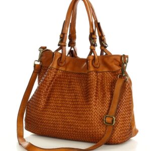 torba pleciona uniwersalny kuferek skórzany it leather bag - marco mazzini brąz camel