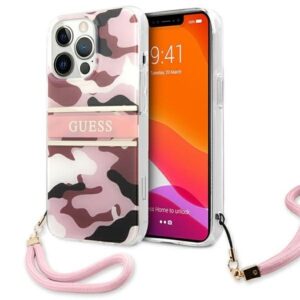 guess guhcp13xkcabpi iphone 13 pro max 6,7" różowy/pink hardcase camo strap collection