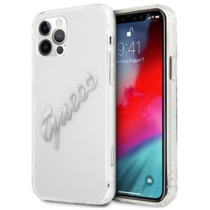 guess guhcp12mktrsvsi iphone 12/12 pro 6,1" transparent hardcase vintage script silver