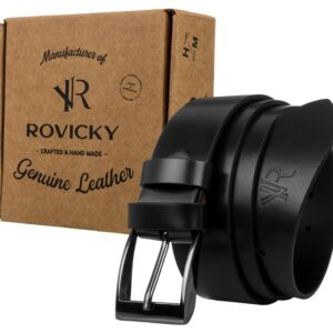 pasek męski handmade ze skóry naturalnej licowej z polerowaną klamrą — rovicky