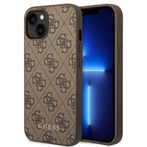 guess guhcp14sg4gfbr iphone 14 6,1" brązowy/brown hard case 4g metal gold logo