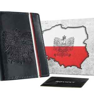 pionowy portfel męski ze skóry naturalnej z motywem patriotycznym i systemem rfid