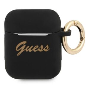 guess gua2sssk airpods cover czarny/black silicone vintage script