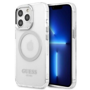guess guhmp13lhtrms iphone 13 pro / 13 6,1" srebrny/silver hard case metal outline magsafe